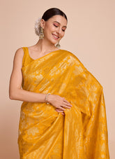 Mustard Colour Wedding Wear Saree in Handloom Silk
